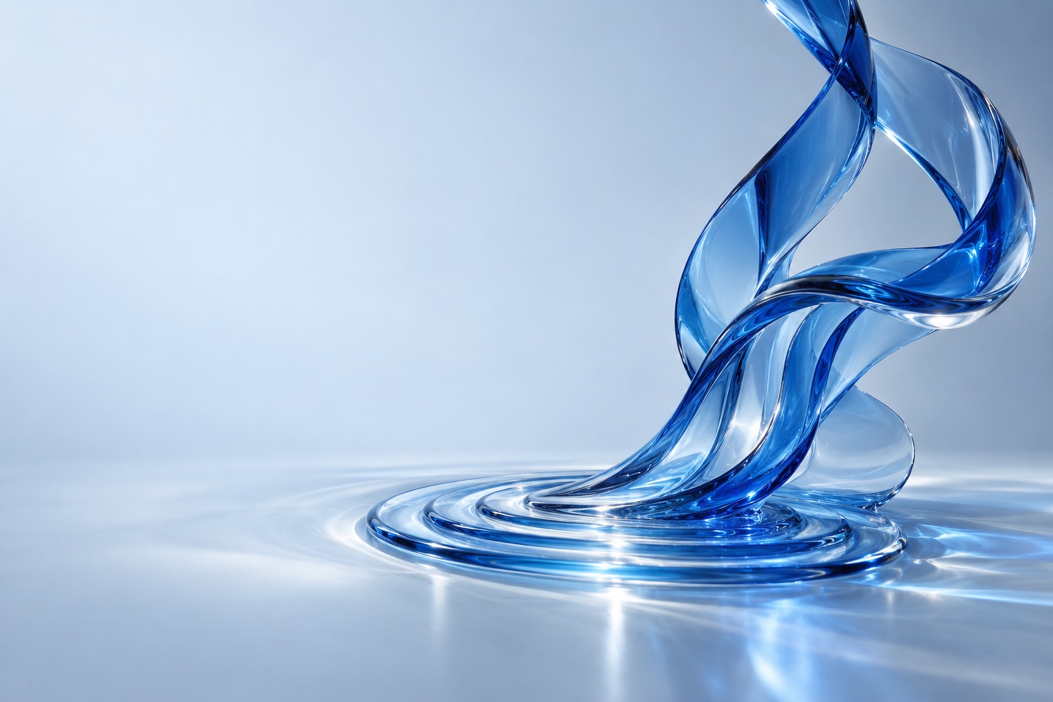 Translucent blue glass flowing into a ripple, inspired by the movement of a voice signal